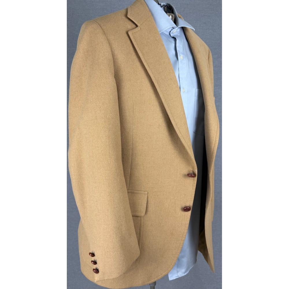 Vintage 60s Wallachs 100% Camel Hair Sport Coat Blazer Tan 42L Bespoke Mens